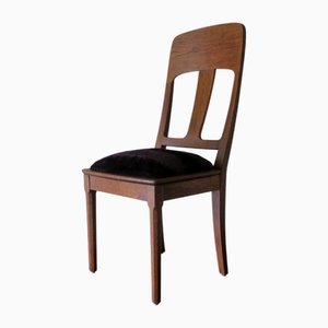 Silla auxiliar modernista de roble y terciopelo morado real, década de 1900