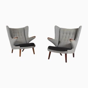 Papa Bear Chairs with Grey Hallingdal Upholstery by Hans J. Wegner, Denmark, 1960s, Set of 2