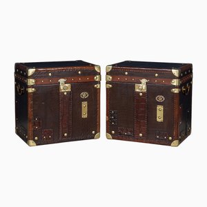 20th Century English Leather Clad Trunks, 1990s, Set of 2