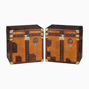 20th Century English Leather Clad Trunks, 1990s, Set of 2