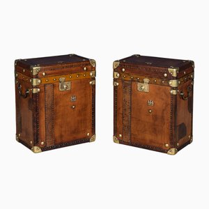 20th Century English Leather Clad Trunks, 1990, Set of 2