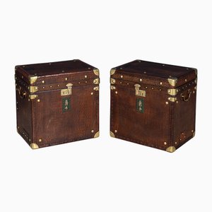 20th Century English Leather Clad Trunks, 1990s, Set of 2