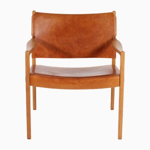 Per-Olof Scotte Premiär Easy Chair in Oak with Cognac Color Core Leather from Mobel Ikea, Sweden, 1969