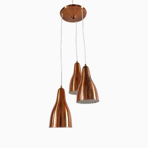 Bent Karlby 3-Kegel Kronleuchter aus Kupfer mit Baldachin von Lyfa, Dänemark, 1950er