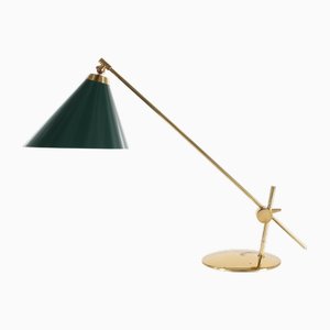 Flexible Schreibtischlampe aus Messing mit grünem Metallschirm von Th. Valentiner für Poul Dinesen, Dänemark, 1960er