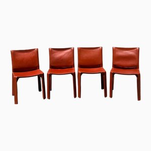 Cab 412 Chairs in Brown Leather by Mario Bellini for Cassina, 1980, Set of 4