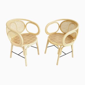 Rattan and Cane Armchairs, Set of 2