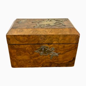 Porta tè antico vittoriano in radica di noce, 1850