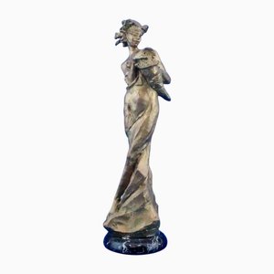 Large 20th Century Gilded Bronze Sculpture of Goddess of Fortune by Félix Schivo, Italy
