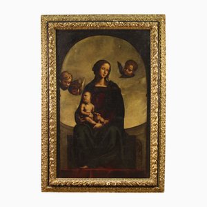 Religious Artist, Madonna with Child and Cherubs, 1670, Oil on Canvas, Framed