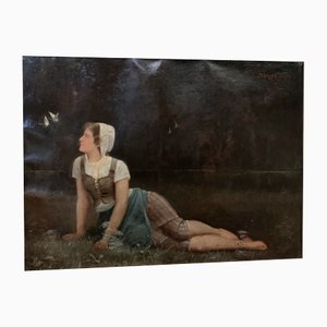 Schmidt, Junge Frau mit Schmetterlingen, 1891, Öl auf Leinwand
