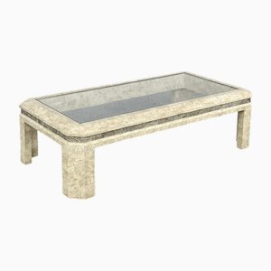 Rectangular Coffee Table in Stone Marquetry and Glass, 1980s