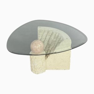 Vintage Freiform Couchtisch mit Stein Intarsien, 1980er