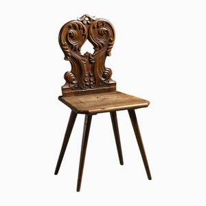 20th Century Carved Wood Escabelle, Alps, 1950s