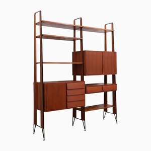 Modulares Mid-Century Teak Bücherregal mit Barschrank, Italien, 1950er