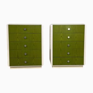 Mesitas de noche de madera beige y barniz en verde, años 60. Juego de 2