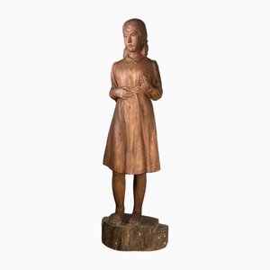 Okita Toshinori, Large Japanese Sculpture of a Girl, 1980s, Wood