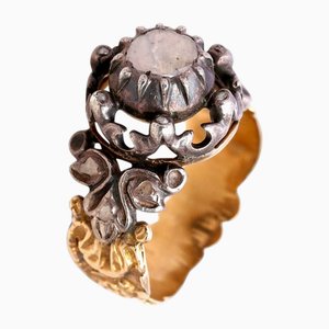 Georgischer Solitärring mit Rosenschliff aus 18 Karat Gold und Silber, 1790