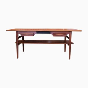 Tavolino da caffè in teak con cassetti e portariviste, Danimarca, anni '60