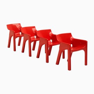 Red Gaudi Chairs by Vico Magistretti for Artemide, 1970s, Set of 4