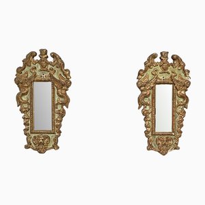Antique Italian Mirrors in Rectangular Golden and Light Green Wood, 1900s, Set of 2