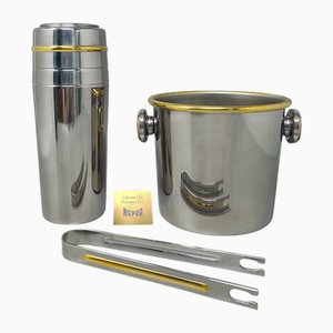 Vintage Cocktail Shaker aus 24 Karat Gold & Edelstahl mit Eiskübel von Mepra, 1970er, 3er Set