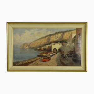 Vincenzo Canino, Seascape and Coastal Village, Neapel, 1925, Öl auf Leinwand