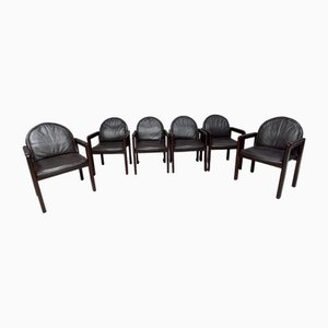 Dark Brown Leather Armchairs from Bulo, 1980, Set of 6