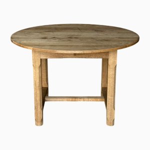 French Round Bleached Oak Farmhouse Dining Table, 1920