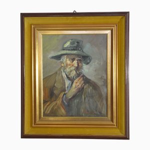 Roberto Carignani, Portrait of a Man with a Pipe, 1950s, Oil on Canvas, Framed
