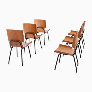 Italian Dining Chairs in Teak and Iron from Societa Compensati Curvi, 1950s, Set of 6