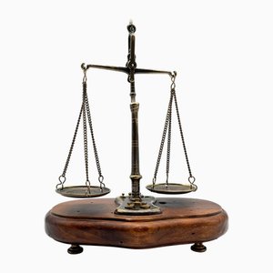 Antique Jewelers Scale on Wooden Base with Weights