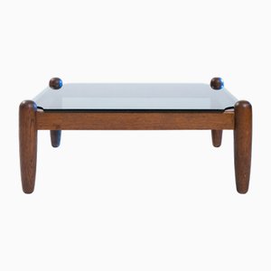 Quadratischer Japandi Couchtisch aus Eichenglas