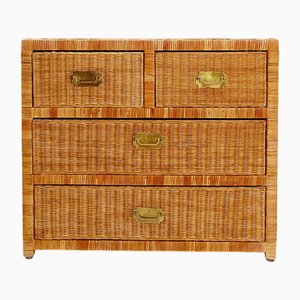 Commode à Tiroirs Vintage en Osier avec Poignées en Laiton, 1960s
