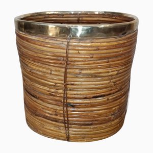Vintage Bamboo and Brass Planter, 1960s