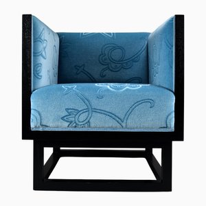 Vintage Cabinett Lounge Chair in Blue Velvet by Josef Hoffmann for Wittmann, 1980