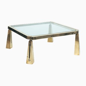 Quadratischer Messing Couchtisch aus Glas von Peter Ghyczy, Niederlande, 1980er