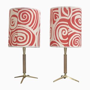 Lampade tripode in legno e ottone, anni '60, set di 2