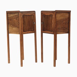 Antique 19th Century Walnut Tray-Top Nightstands, Set of 2