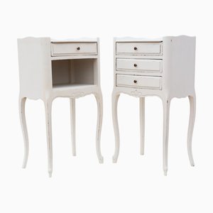 Comodini vintage dipinti di bianco, set di 2