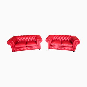 Red Leather Chester Sofa from Poltrona Frau, 1993