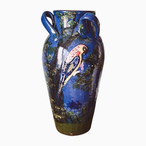 Three-Handled Vase with Parrot from Torquay Pottery, 1930s