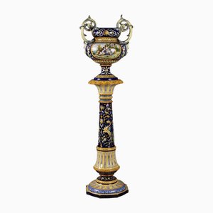Column with Neo-Renaissance Majolica Vase