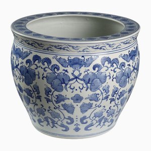 Porcelain Cachepot Vase with All-Over Vegetal Motif