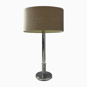 Stehlampe aus Chrom mit grauem Schirm