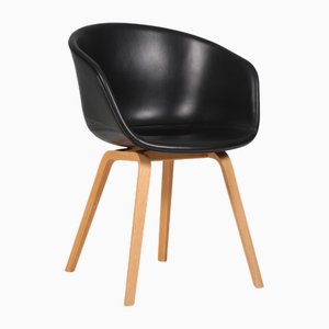 Dining Chairs Model AAC22 in Oak and Black Silk Aniline Leather from Hay