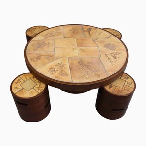 Set de Tables Basses Vintage avec Plateau en Céramique par Raymonde Leduc, France, 1970s