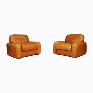 Arrigo Arrigoni zugeschriebene Mid-Century Modern Ledersessel für Busnelli, Italien, 1970er, 2er Set