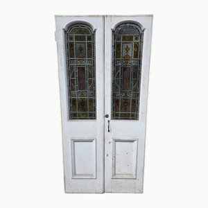 Victorian Doors with Hand Painted Glass, 1880, Set of 2