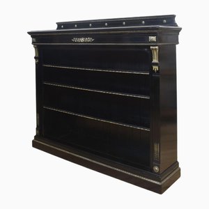 Large Ebonised Brass Mounted Open Bookcase